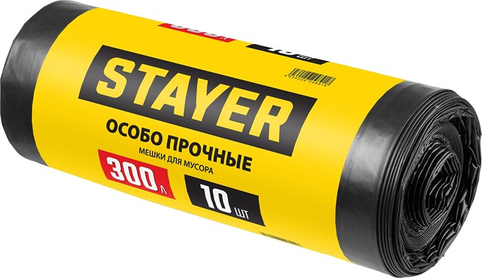 STAYER HEAVY DUTY, 300 л, 10 шт, черные, особопрочные, строительные мусорные мешки (39157-300) 00012398614