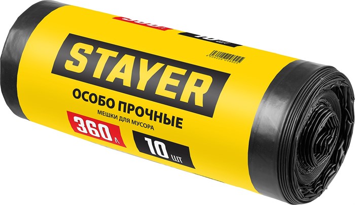 STAYER HEAVY DUTY, 360 л, 10 шт, черные, особопрочные, строительные мусорные мешки (39157-360) 00012610046