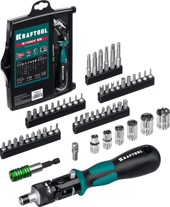 KRAFTOOL Expert-55, 55 предм., реверсивная отвертка с насадками (25554-H55) 00014750166
