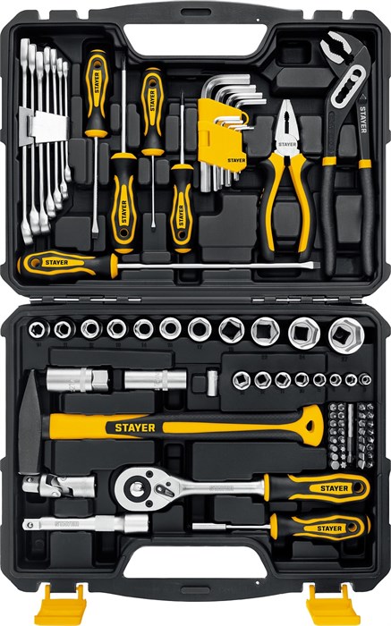 STAYER UNIVERSAL 83, 83 предм., (1/2″+ 1/4″), универсальный набор инструмента, Professional (27710-H83) 00016081007