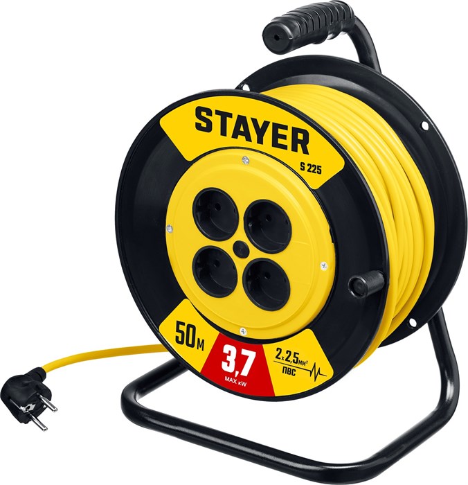 STAYER S-225, ПВС, 2 х 2.5 мм2, 50 м, 3750 Вт, силовой удлинитель на катушке (55070-50) 00016685517
