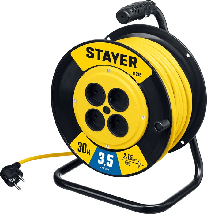 STAYER S-215, ПВС, 2 х 1.5 мм2, 30 м, 3500 Вт, силовой удлинитель на катушке (55072-30) 00017067963