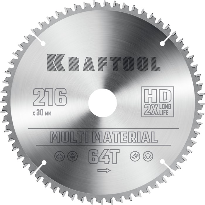 KRAFTOOL Multi Material, 216 х 30 мм, 64Т, пильный диск по алюминию (36953-216-30) 00019776213
