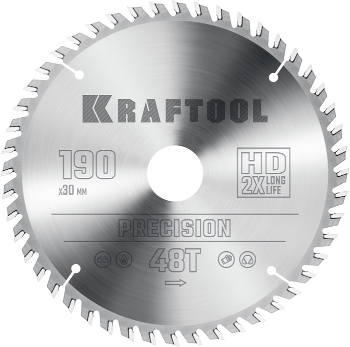 KRAFTOOL Precision, 190 х 30 мм, 48Т, пильный диск по дереву (36952-190-30) 00019776507