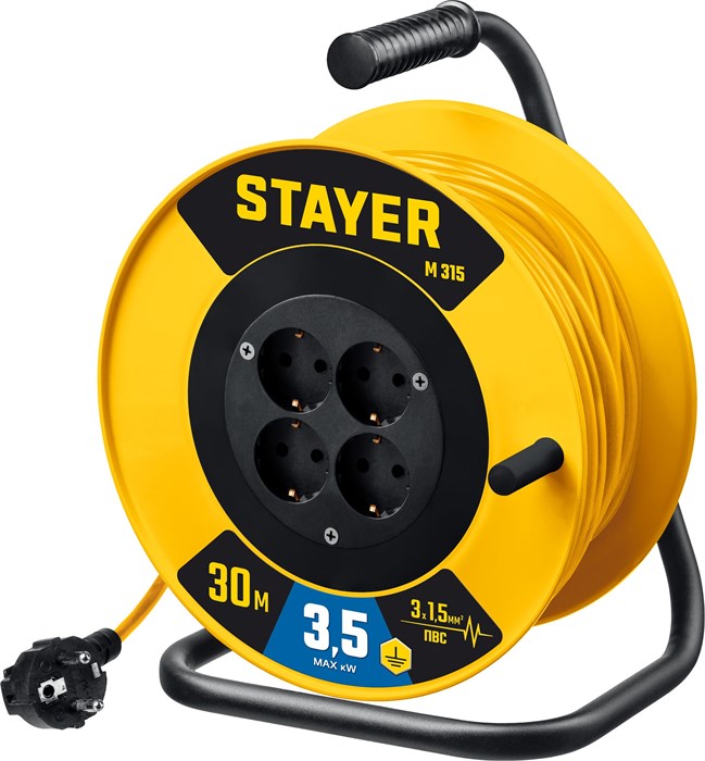 STAYER M-315, ПВС, 3 x 1.5 мм2, 30 м, 3500 Вт, силовой удлинитель на катушке (55078-30) 00019862681