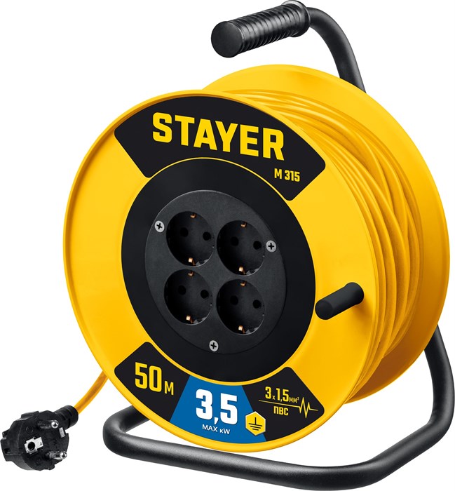 STAYER M-315, ПВС, 3 х 1.5 мм2, 50 м, 3500 Вт, силовой удлинитель на катушке (55078-50) 00019862682