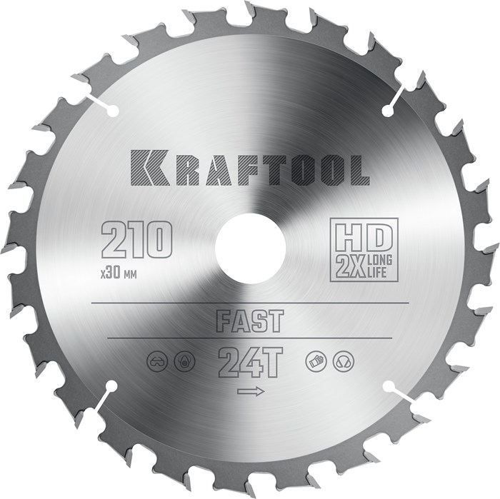 KRAFTOOL Fast, 210 х 30 мм, 24Т, пильный диск по дереву (36950-210-30) 00019870994