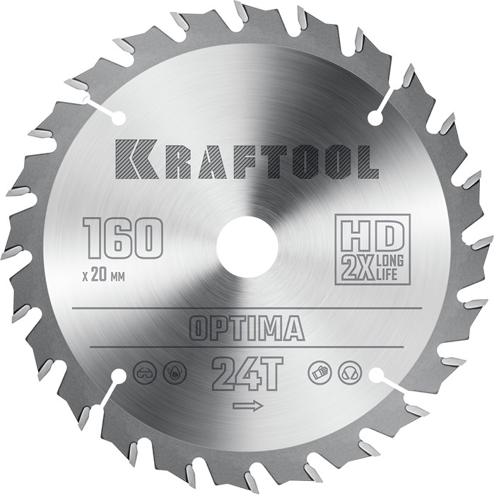 KRAFTOOL Optima, 160 х 20 мм, 24Т, пильный диск по дереву (36951-160-20) 00019871238