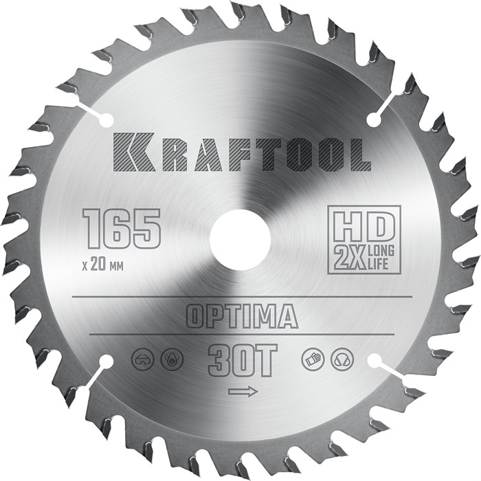 KRAFTOOL Optima, 165 х 20 мм, 30Т, пильный диск по дереву (36951-165-20) 00019871239