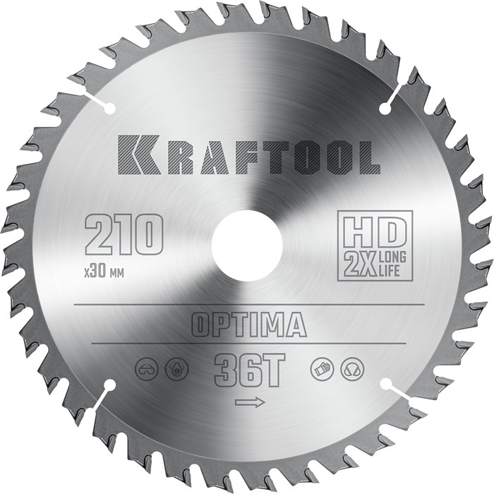 KRAFTOOL Optima, 210 х 30 мм, 36Т, пильный диск по дереву (36951-210-30) 00019871240