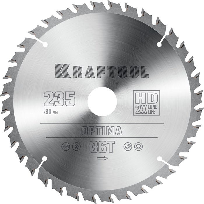 KRAFTOOL Optima, 235 х 30 мм, 36Т, пильный диск по дереву (36951-235-30) 00019871241