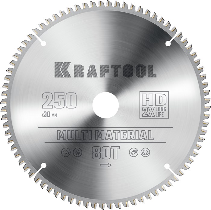KRAFTOOL Multi Material, 250 х 30 мм, 80Т, пильный диск по алюминию (36953-250-30) 00021515117