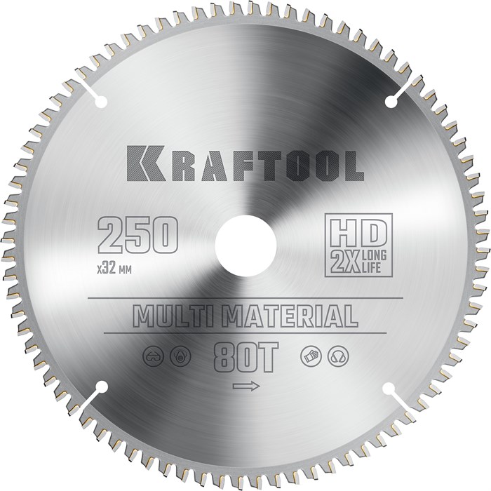 KRAFTOOL Multi Material, 250 х 32 мм, 80Т, пильный диск по алюминию (36953-250-32) 00021515118