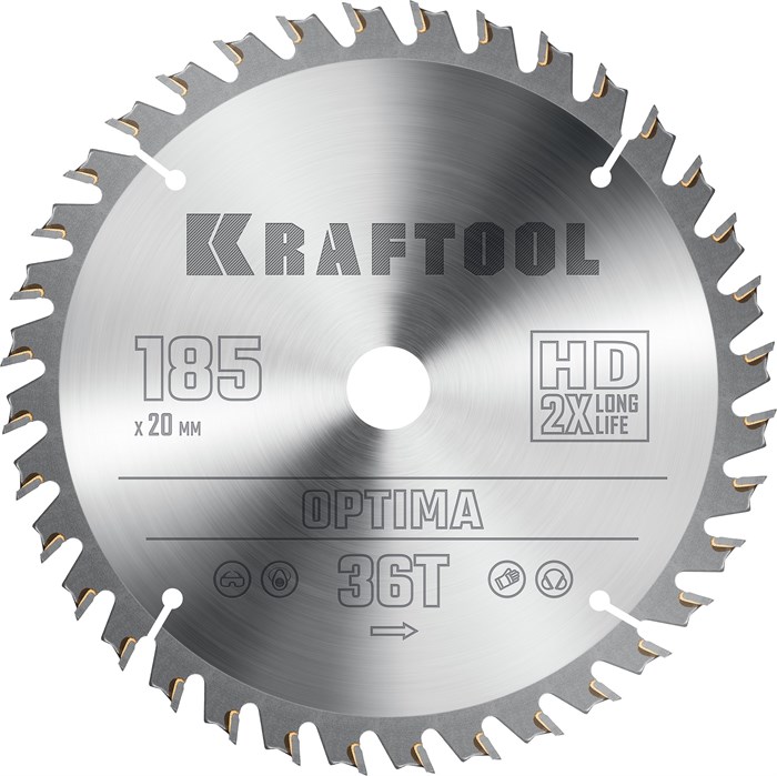 KRAFTOOL Optima, 185 х 20 мм, 36Т, пильный диск по дереву (36951-185-20) 00021515241