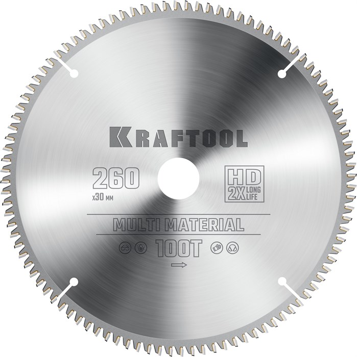 KRAFTOOL Multi Material, 260 х 30 мм, 100Т, пильный диск по алюминию (36953-260-30) 00022766534