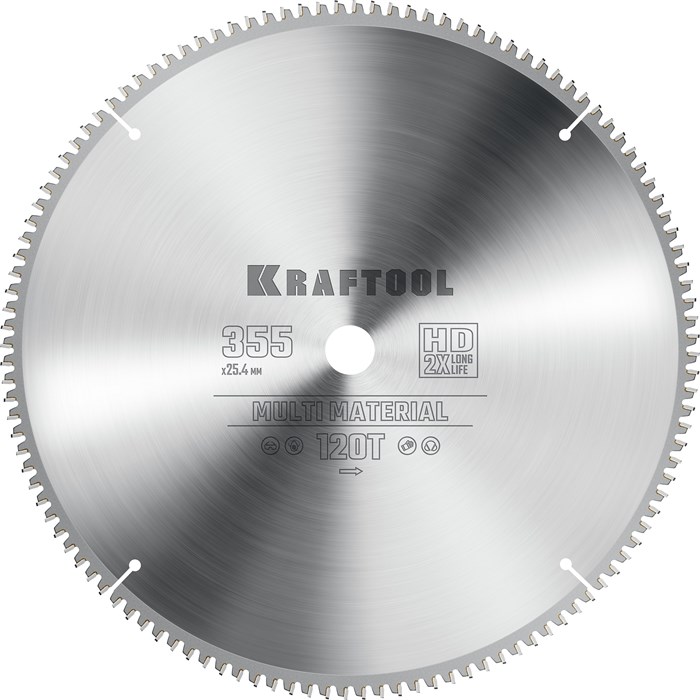 KRAFTOOL Multi Material, 355 х 25.4 мм, 120Т, пильный диск по алюминию (36953-355-25.4) 00022766536
