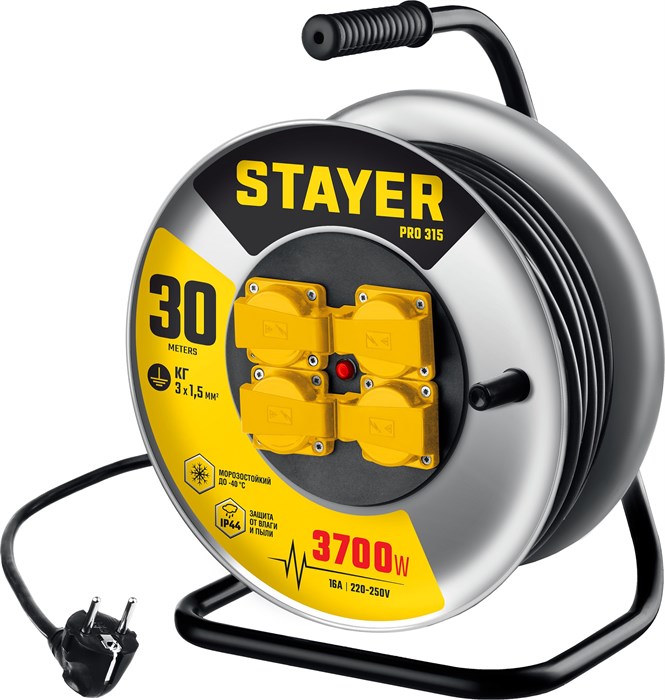 STAYER PRO-315, КГ, 3 x 1.5 мм2, 30 м, 3700 Вт, IP44, силовой удлинитель на стальной катушке (55077-30) 00023216601