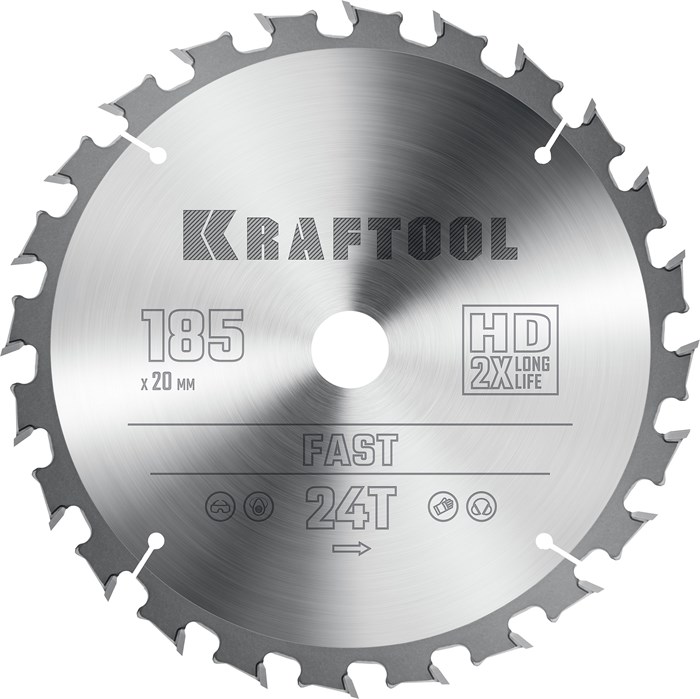 KRAFTOOL Fast, 185 х 20 мм, 24Т, пильный диск по дереву (36950-185-20) 00023394767