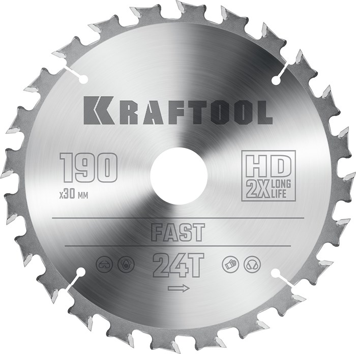 KRAFTOOL Fast, 190 х 30 мм, 24Т, пильный диск по дереву (36950-190-30) 00023394769