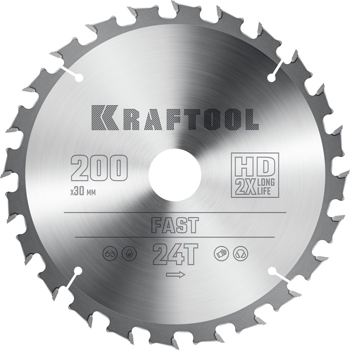 KRAFTOOL Fast, 200 х 30 мм, 24Т, пильный диск по дереву (36950-200-30) 00023394770