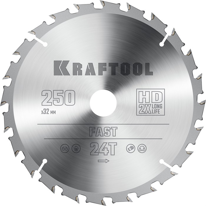 KRAFTOOL Fast, 250 х 32 мм, 24Т, пильный диск по дереву (36950-250-32) 00023394774