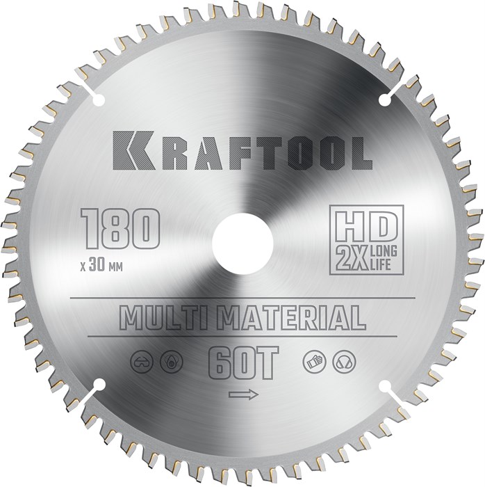 KRAFTOOL Multi Material, 180 х 30 мм, 60Т, пильный диск по алюминию (36953-180-30) 00023394902