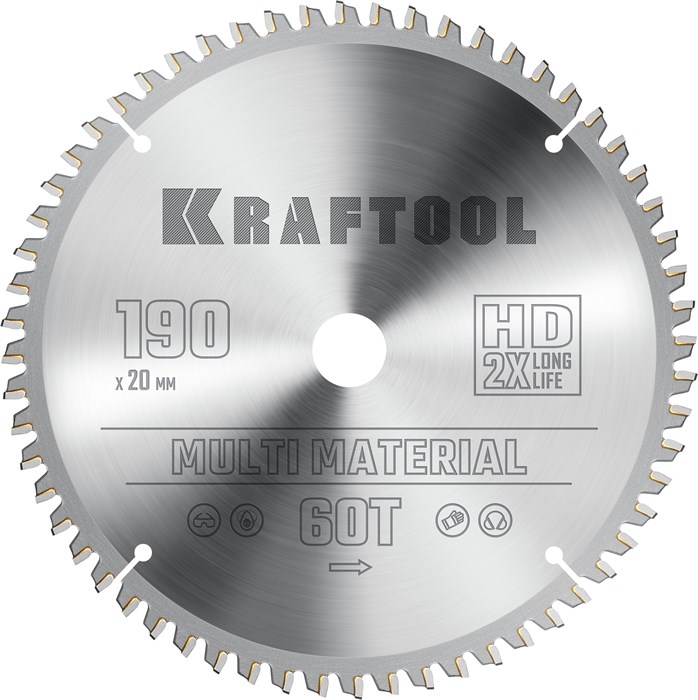 KRAFTOOL Multi Material, 190 х 20 мм, 60Т, пильный диск по алюминию (36953-190-20) 00023394903