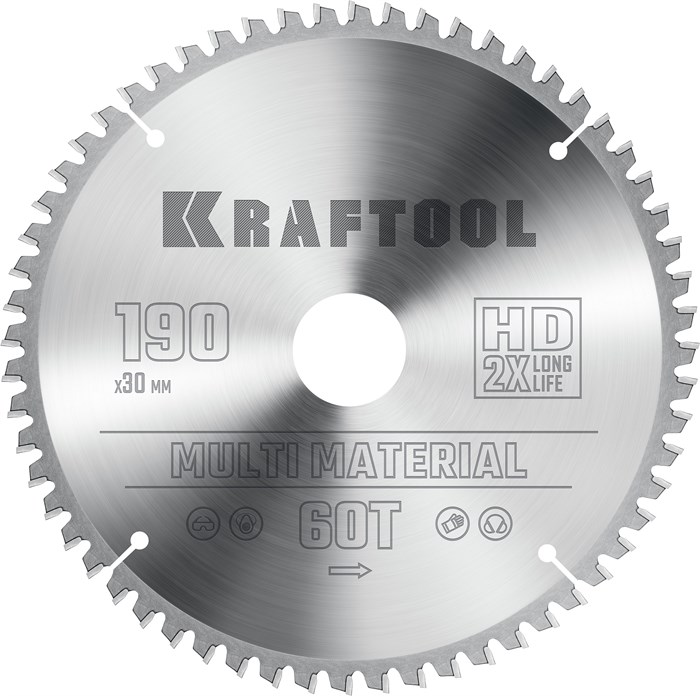 KRAFTOOL Multi Material, 190 х 30 мм, 60Т, пильный диск по алюминию (36953-190-30) 00023394904