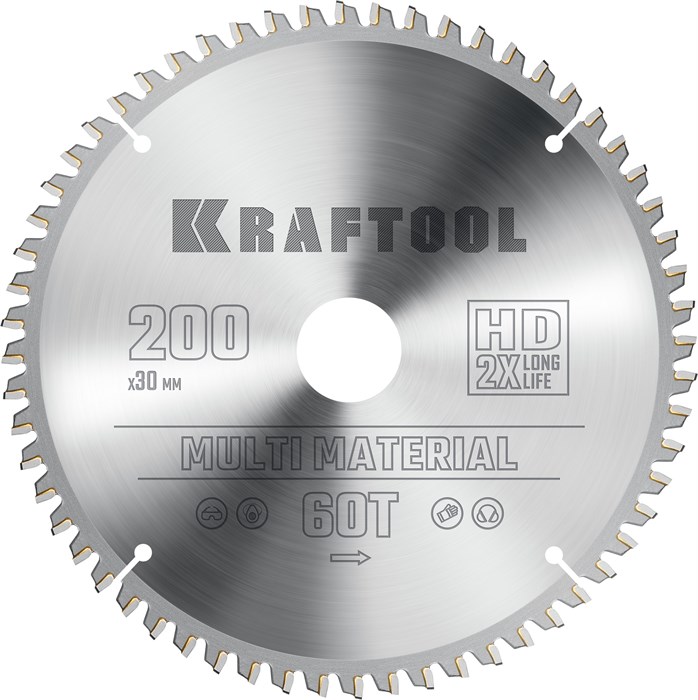 KRAFTOOL Multi Material, 200 х 30 мм, 60Т, пильный диск по алюминию (36953-200-30) 00023394905