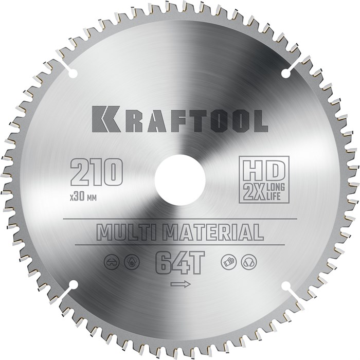 KRAFTOOL Multi Material, 210 х 30 мм, 64Т, пильный диск по алюминию (36953-210-30) 00023394907