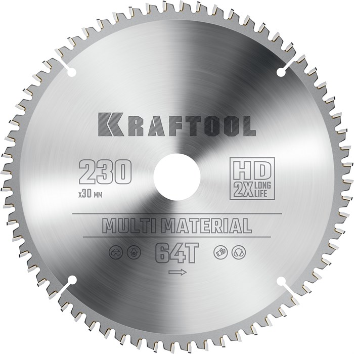 KRAFTOOL Multi Material, 230 х 30 мм, 64Т, пильный диск по алюминию (36953-230-30) 00023394909