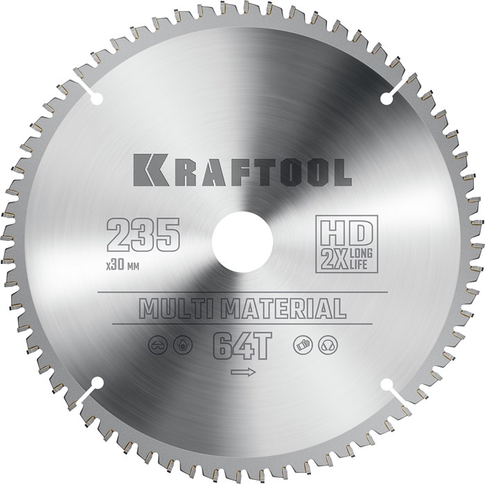 KRAFTOOL Multi Material, 235 х 30 мм, 64Т, пильный диск по алюминию (36953-235-30) 00023394910