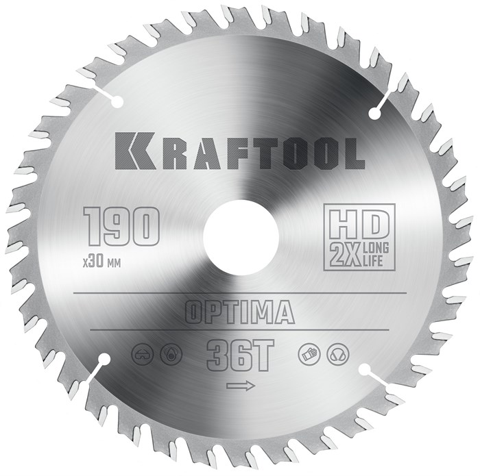 KRAFTOOL Optima, 190 х 30 мм, 36Т, пильный диск по дереву (36951-190-30) 00023395041