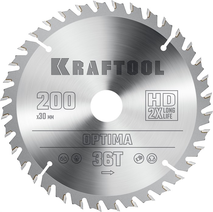 KRAFTOOL Optima, 200 х 30 мм, 36Т, пильный диск по дереву (36951-200-30) 00023395042