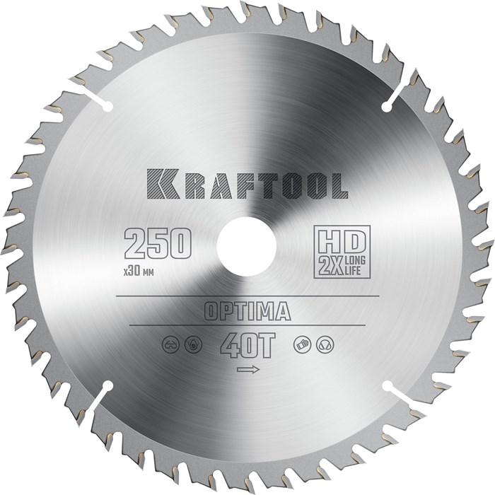 KRAFTOOL Optima, 250 х 30 мм, 40Т, пильный диск по дереву (36951-250-30) 00023395046