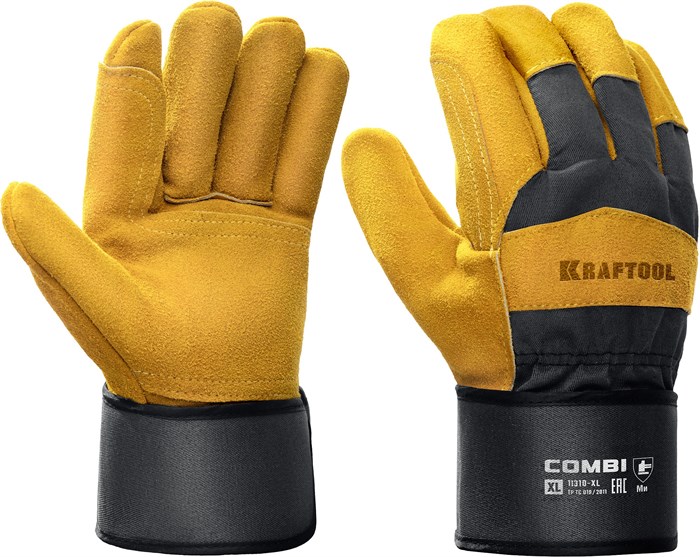 KRAFTOOL COMBI, XL (10) комбинированные двухслойные спилковые перчатки с доп. слоем на ладони (11310-XL) 00023577853