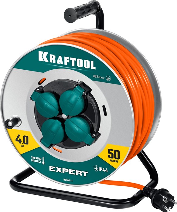 KRAFTOOL EXPERT 4.0, ПВС 3х2.5 50м 4000Вт IP44, силовой удлинитель на стальной катушке (55089-50) 00028294204