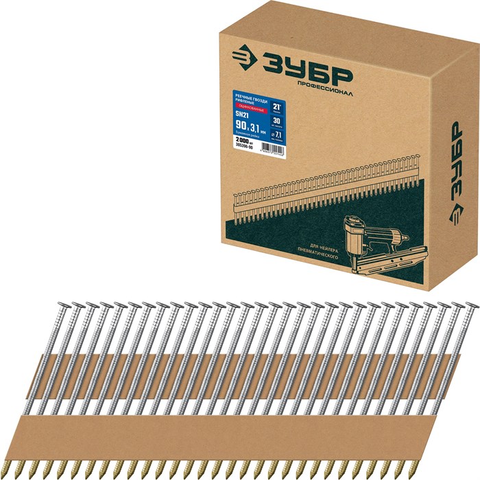 ЗУБР SN21 90 х 3.1 мм, реечные гвозди рифленые оцинкованные, 2010 шт(305396-90) 00028502559