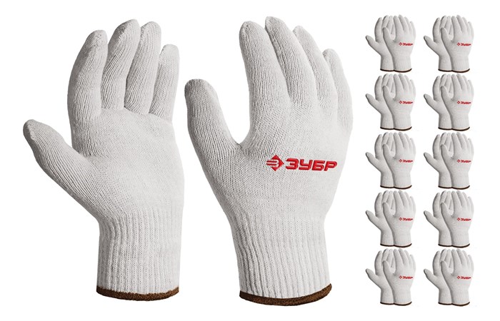 ЗУБР ОПТИМА, L-XL, х/б перчатки без покрытия, 10 класс, 10 пар (11446-XL10) 00028956511