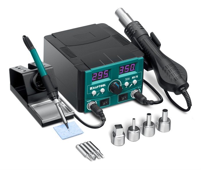 KRAFTOOL KR-75, 2-в-1 100-480°С 750 Вт, Ремонтная паяльная станция (55340) 00029350502