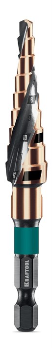 KRAFTOOL COBALT 4-12мм, 9 ступеней, азотирование, винтовая спираль, сверло ступенчатое(29691-4-12-9) 00030626734