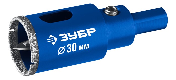 ЗУБР АГК d 30 мм (центр. сверло, трехгр. хвост, Р60), Алмазная коронка, Профессионал (29850-30) 00030908813