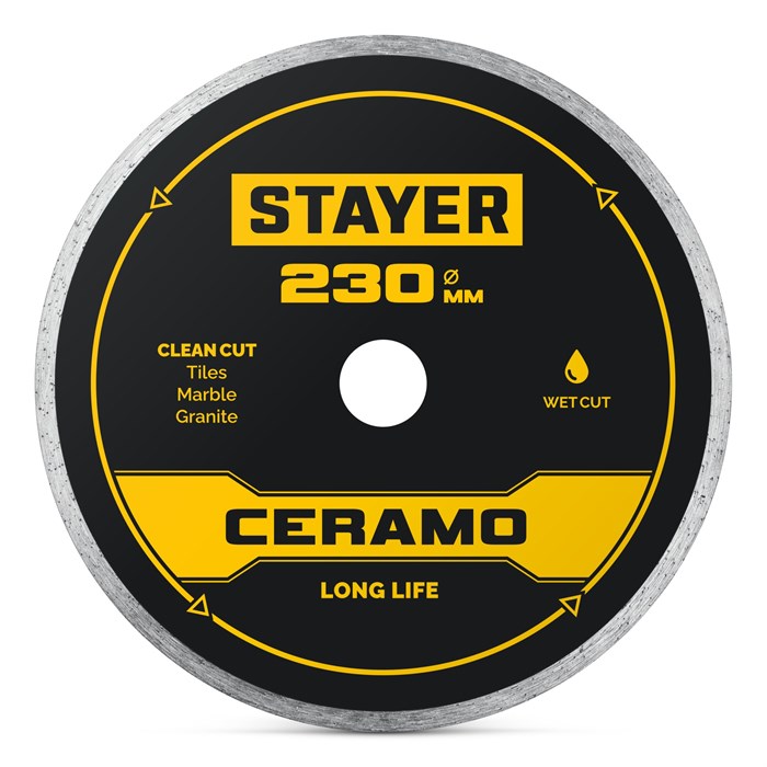 STAYER CERAMO 230 мм (22.2/25.4 х 5 х 2.2 мм), сплошной алмазный диск (3664-230) 00031344698