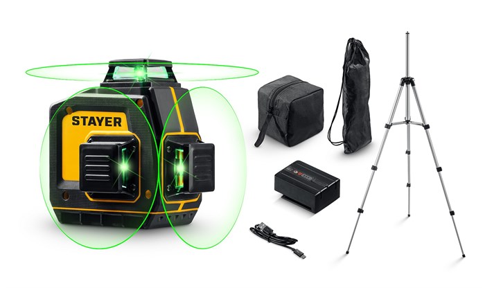 STAYER SL-3D #3, 50м, точн. +/-0,5 мм/м, зеленый лазерный нивелир, штатив (34963-3) 00040770202