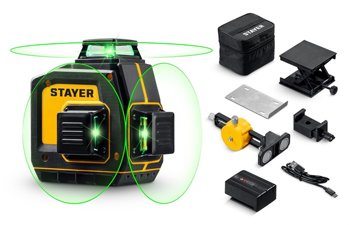 STAYER SL-3D #2, 50м, точн. +/-0,5 мм/м, зеленый лазерный нивелир, микролифт, держатель (34963-2) 00040842302