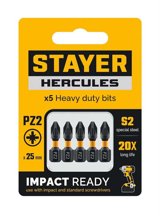 STAYER HERCULES, PZ2, 25 мм, 5 шт, торсионные биты (26233-2-25-5) 00041779306