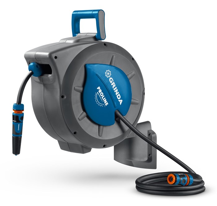 GRINDA HRA-20, шланг 20м x 1/2″, на поворотном кронштейне настенная, поливочный набор 4 предмета, катушка автоматическая со шлангом ProLine (428470) 00041797751