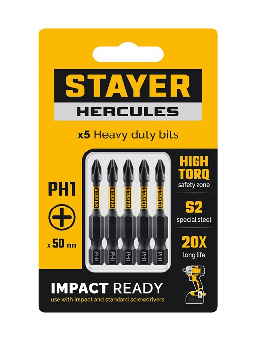 STAYER HERCULES, PH1, 50 мм, 5 шт, торсионные биты (26231-1-50-5) 00042033839