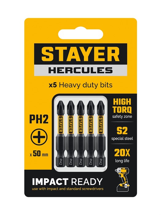 STAYER HERCULES, PH2, 50 мм, 5 шт, торсионные биты (26231-2-50-5) 00042033843