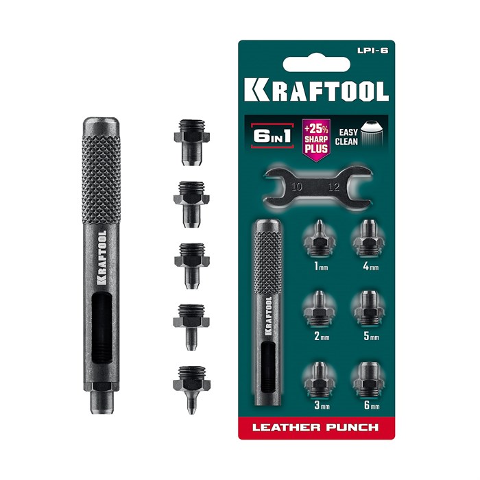 KRAFTOOL LPI-6 с набором насадок 1-6 мм, ударный пробойник для кожи (22951) 00043781045